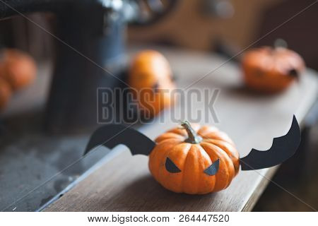 Fairy Tale Of Pumpkin With Wings Carved For The Holiday Of Halloween