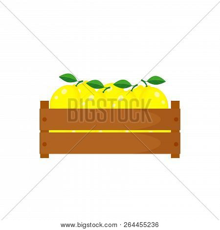 Wooden Box With Lemons Vector Illustration Isolated On White Bac