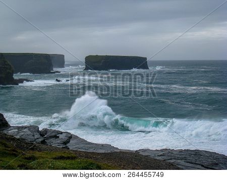 Waves Batter The Coastline, West Of Ireland