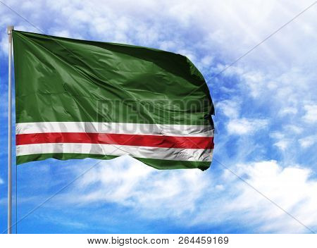 National Flag Of Chechen Republic Of Ichkeria On A Flagpole