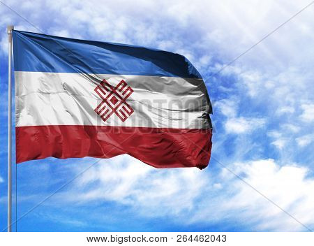 National Flag Of Mari El On A Flagpole