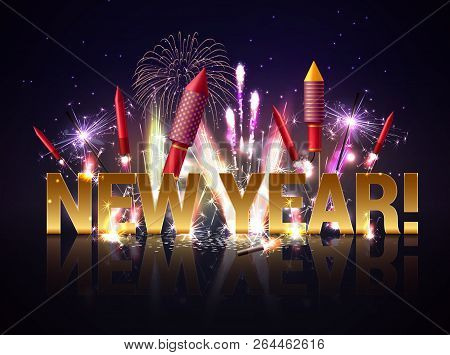 Sparkler Bengal Lights Pyrotechnics Realistic New Year Composition With Luminous Particles Editable 