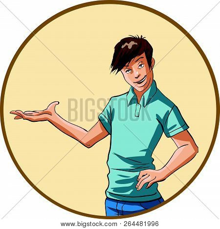 Young Man Gesturing. All Elements Layered Black Line Drained.