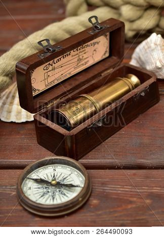 Telescope Binoculars Brass Retro Wood Antique Lens
