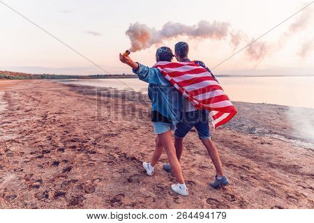 American Couple With Hand Flare Or Fusee