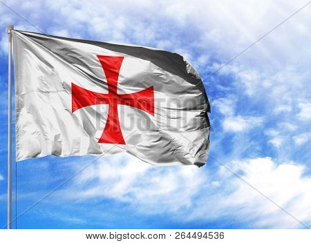 National Flag Of Templiers On A Flagpole