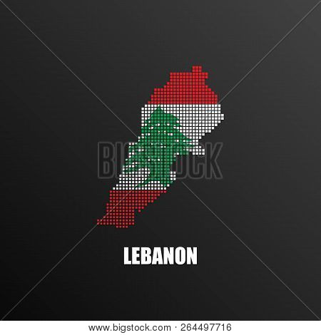 Vector Illustration Of Abstract Halftone Map Of Lebanon Made Of Square Pixels With Lebanese National