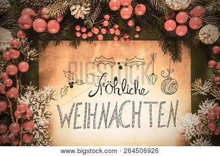Retro Christmas Decoration, Calligraphy Frohe Weihnachten Means Merry Christmas