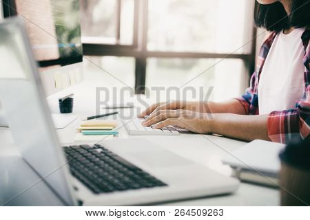 Computer Developer Using Computer To Coding Computer Application. Business, Techonology And Educatio