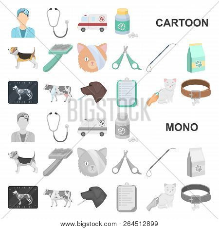 Veterinary Clinic Cartoon Icons In Set Collection For Design. Treatment Of A Pet Vector Symbol Stock