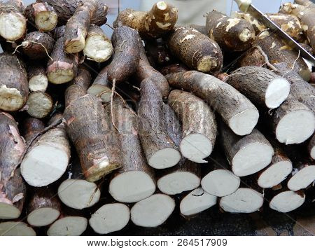 Fresh cassava with peel          
