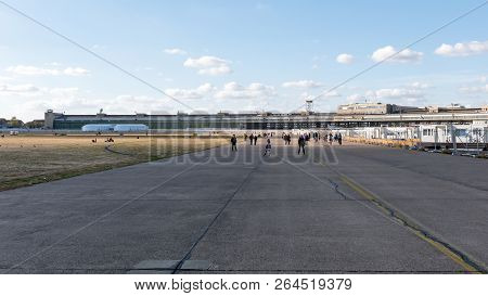 Berlin, Germany - October 21, 2018: Runway In Front Of Former Terminal Buildings In Public City Park