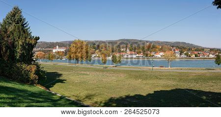 Panoramic View Of The Town Of Persenbeug With The Medieval Persenbeug Castle From The Opposite Bank 