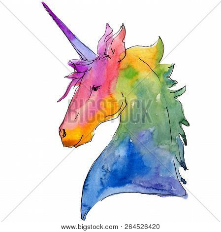 Cute Unicorn Horse. Fairytale Children Sweet Dream. Rainbow Animal Horn Character. Isolated Illustra