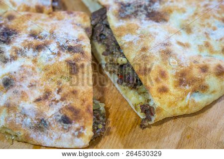 Kubdari With Meat. Traditional Georgian Dish, Svaneti, Georgia