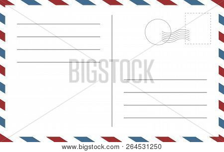 Blank Postcard Template. Backside Of A Postcart Design Vector Blank Template With Red And Blue Edgin