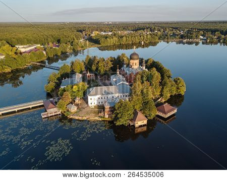 The Holy-vvedensky Nunnery In The Vladimir Region. On The Island. Aerial View.