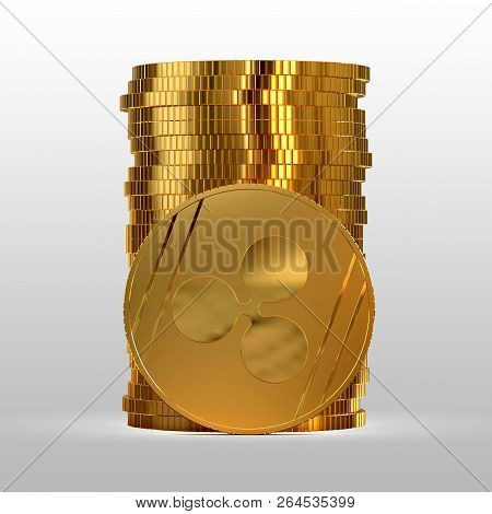 A Stack Of Gold Coins. Cryptocurrency Ripple. Electronic Money. 3d Illustration.