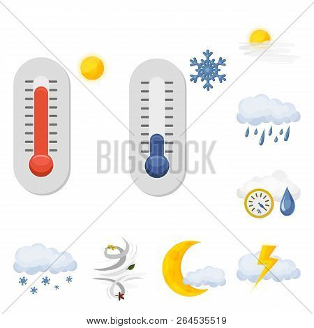 Vector Design Of Weather And Climate Sign. Set Of Weather And Cloud Vector Icon For Stock.
