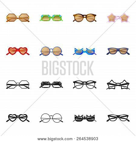 Vector Illustration Of Glasses And Sunglasses Sign. Set Of Glasses And Accessory Vector Icon For Sto