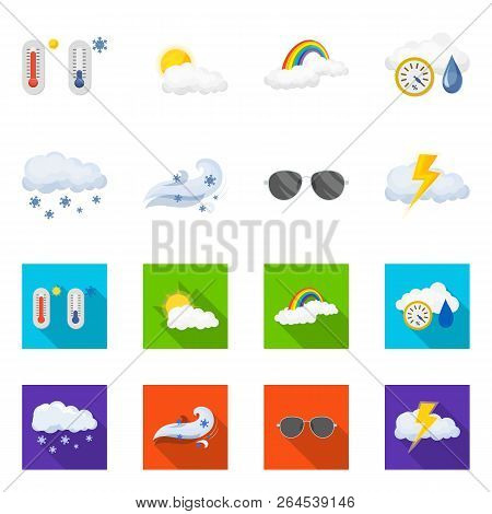 Vector Design Of Weather And Climate Symbol. Collection Of Weather And Cloud Vector Icon For Stock.