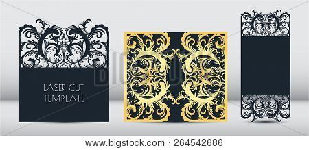 Laser Invitation Card, Greeting Card Template. Cutting Floral, Vegetable Pattern Of Paper, Cardboard