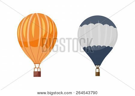 Hot Air Balloon Vector Icons Set. Summer Ballooning Adventure Cartoon Hotair Travel.