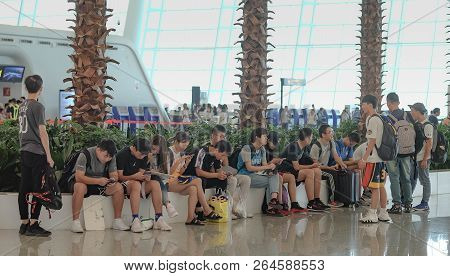 Wuhan China, Tianhe  - September 10, 2018: Passengers In Wuhan Tianhe International Airport Airport.