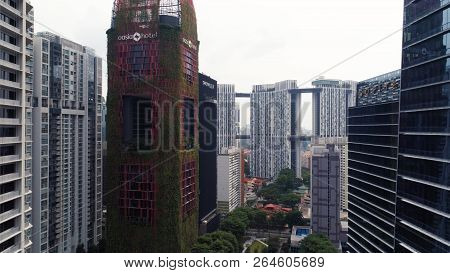Singapore - August, 2018: View Of High Rise Office Skyscrapers And Private Residential Blocks At Tan