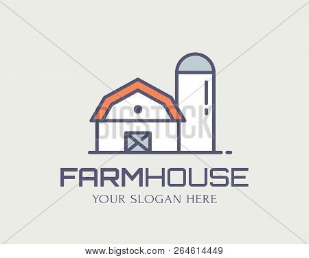 Farmhouse Colored Outline Logo. Vector Isolated Line Icon With Barn And Grain Storage For Natural Fa