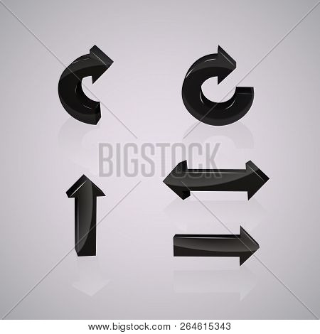 Set Of Black Arrows. Threedimensional. Vector Illustration. The Reflection From The Surface.