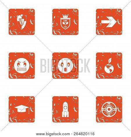 Inoffensive Icons Set. Grunge Set Of 9 Inoffensive Vector Icons For Web Isolated On White Background