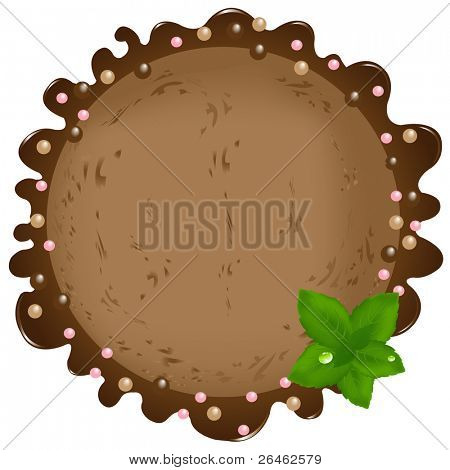 Bal van chocolade-ijs bal met muntblaadjes en siroop, geïsoleerd op wit