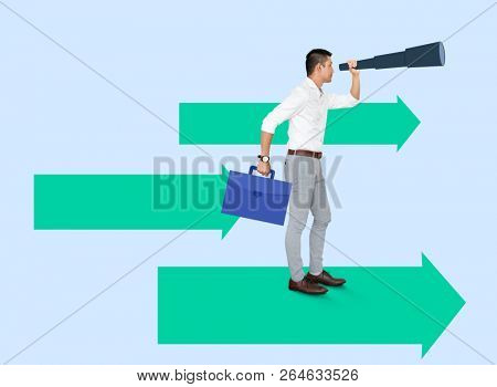Businessman looking for a job by using a monocular