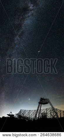 Group Of Antennas Of The Station Of Exploration Of An Ionosphere. A Silhouette Against The Backgroun