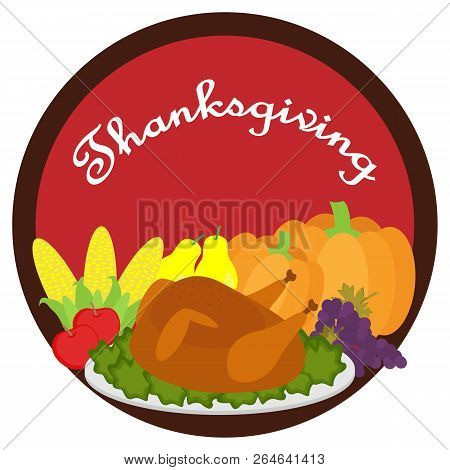 Thanksgiving Background Vector Illustration On Circular Badge