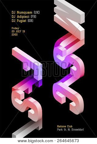 Music Fest Vector Dark Poster. Electronic Dj Music Cover For Summer Festival Or Night Club Party Fly