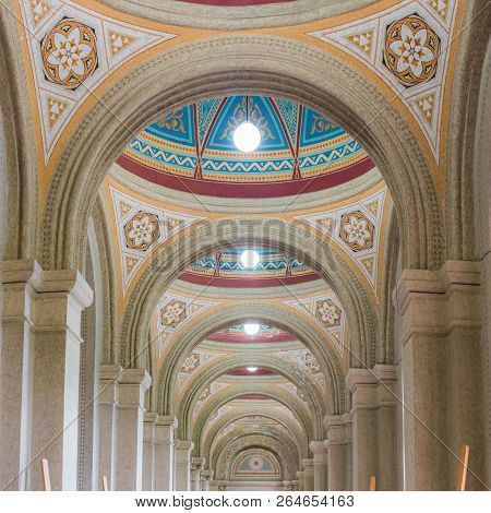 Chernivtsi City, Bukovina / Ukraine - September 27 2018: Vauli Ceiling In The Building Of The Reside