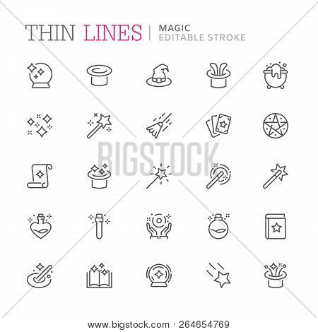 Collection Of Magic Related Line Icons. Editable Stroke