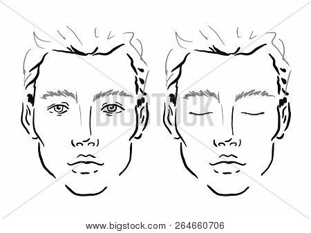 Man Face Chart Makeup Artist Blank. Template. Vector Illustration.