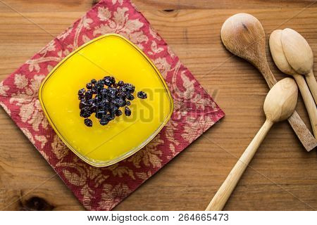 Turkish Traditional Dessert Zerde Pudding With Raisin.
