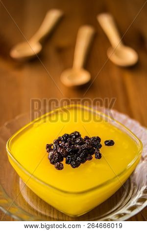 Turkish Traditional Dessert Zerde Pudding With Raisin.
