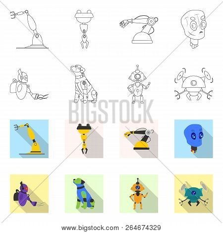 Vector Illustration Of Robot And Factory Sign. Set Of Robot And Space Stock Vector Illustration.