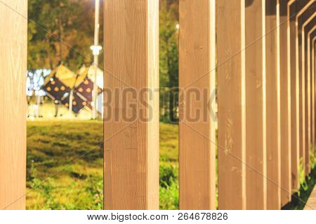 Wooden Roof Of The Bars On The Street, Art Decor