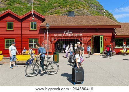 Myrdal-flam, Norway - July 16, 2018: Breathtaking Norwegian Fjord And Mountain Landscapes On Norway 