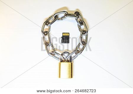 Micro Sd Card Is Protected By A Lock With A Chain