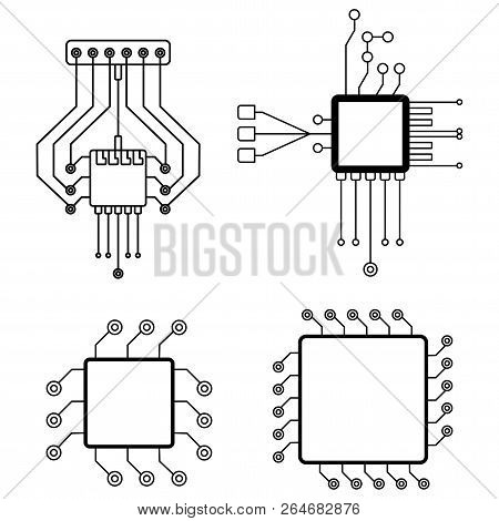 Computer Chip Icons Set. Accessories For Digital Devices
