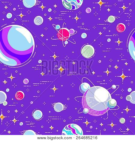 Seamless Space Background With Planets, Stars, Asteroids And Meteors, Undiscovered Deep Cosmos Fanta