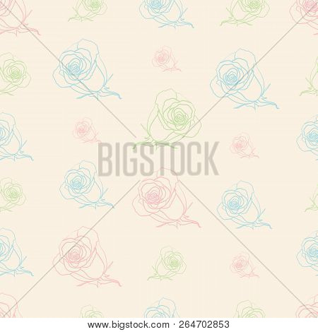 Pink, Green And Blue Roses. Seamless Pattern For Baby And Children Products (clothes, Wall Paper To 