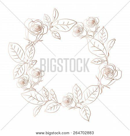 Floral Wreath With Bronze Roses. Vector Illustration.